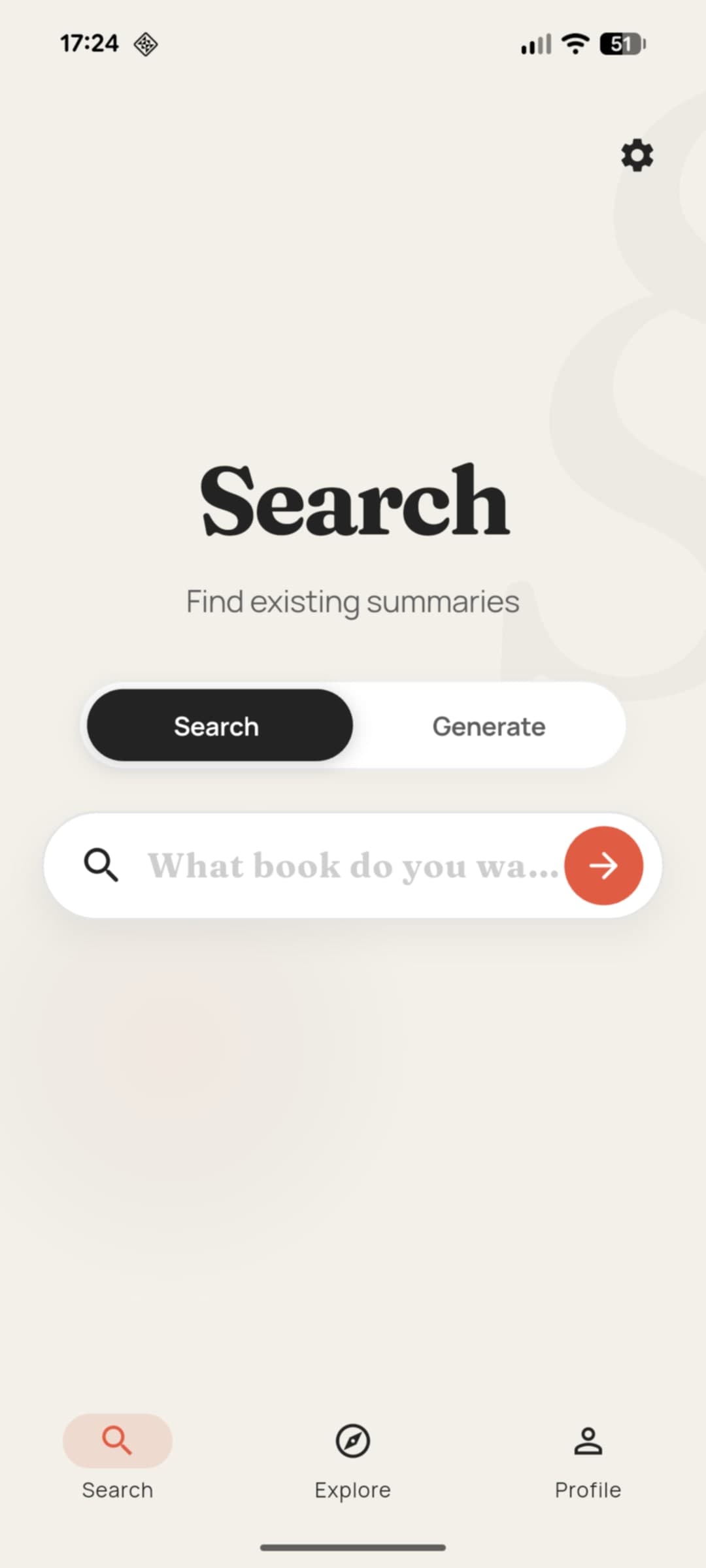 Book search screen in the Summarize.it app